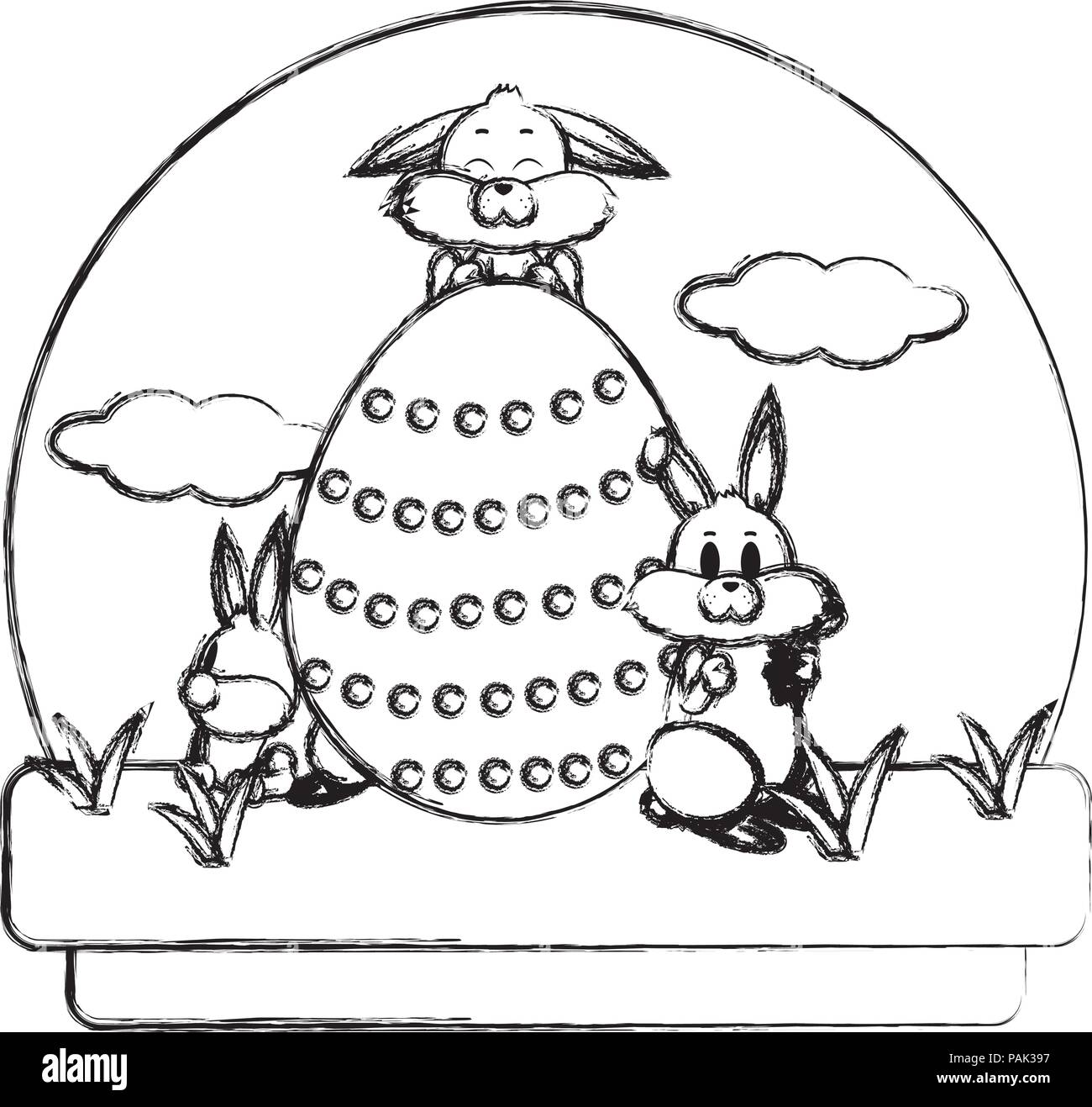 grunge cute rabbits with egg easter decoration Stock Vector