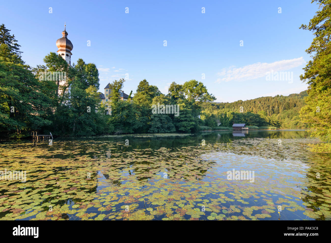 Anger: Höglwörth Abbey, lake in Germany, Bayern, Bavaria, Oberbayern, Upper Bavaria Stock Photo