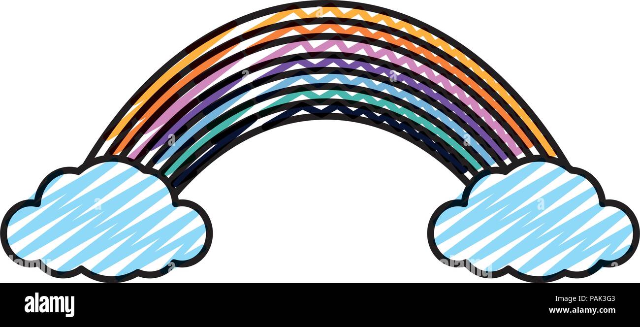 doodle beauty rainbow with nature clouds in the sky Stock Vector Image ...