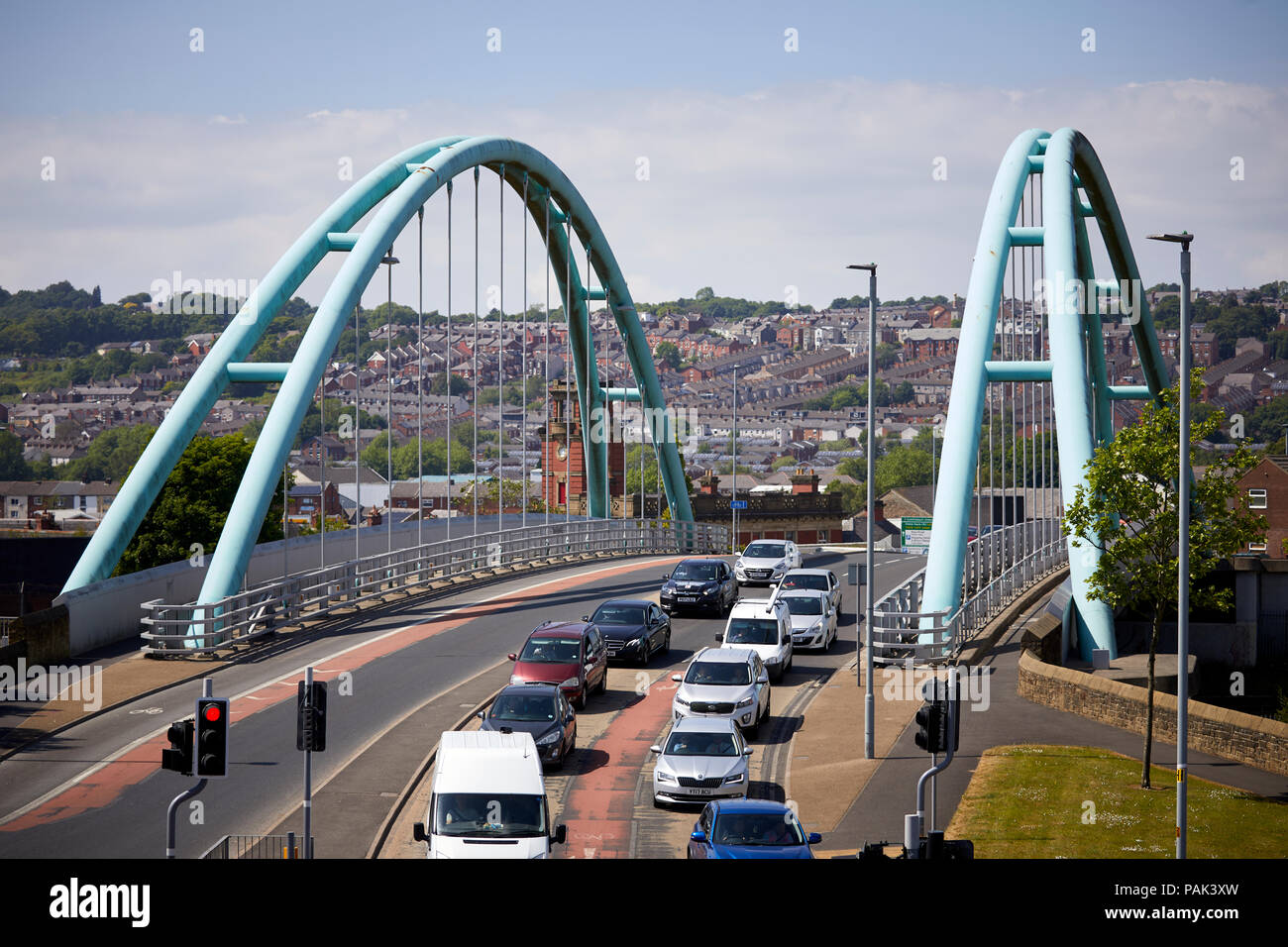 Blackburn town centre  in Lancashire, The Wainwright Bridge a landmark road bridge Stock Photo