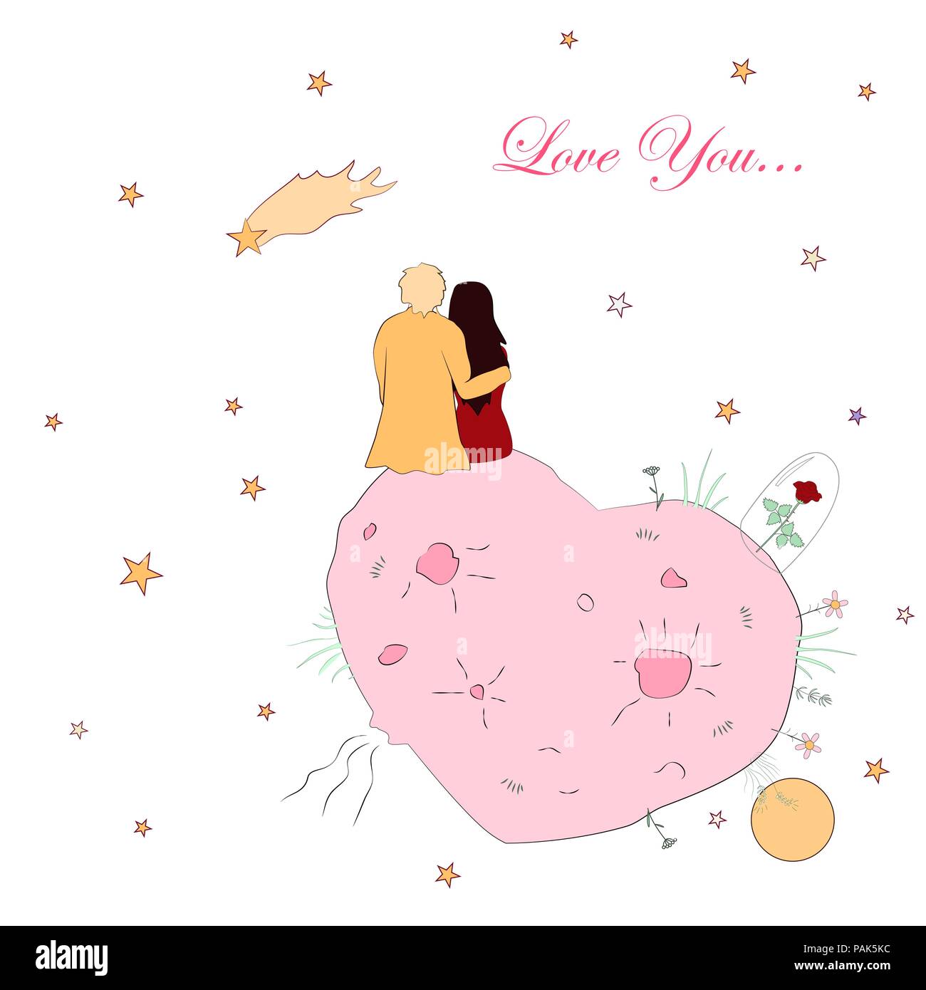 Valentines day card with couple looking at star Stock Vector