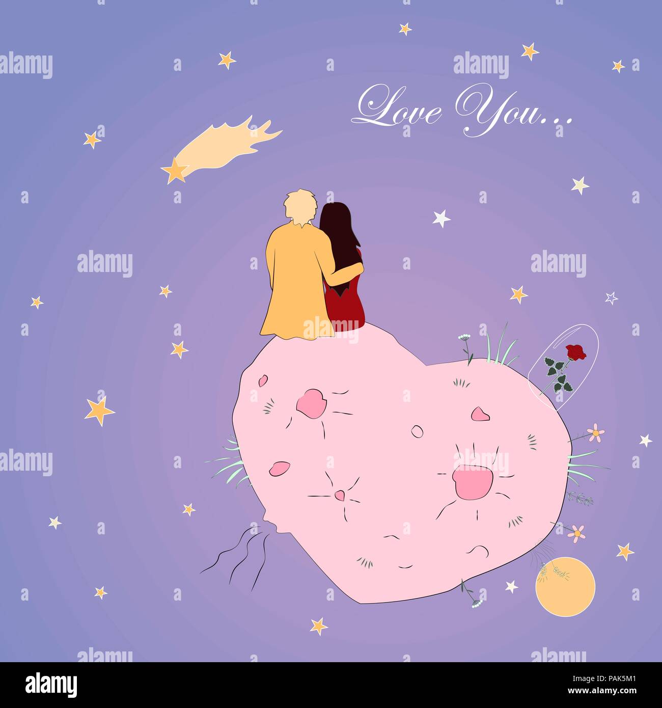 Valentines day card with couple looking at star Stock Vector