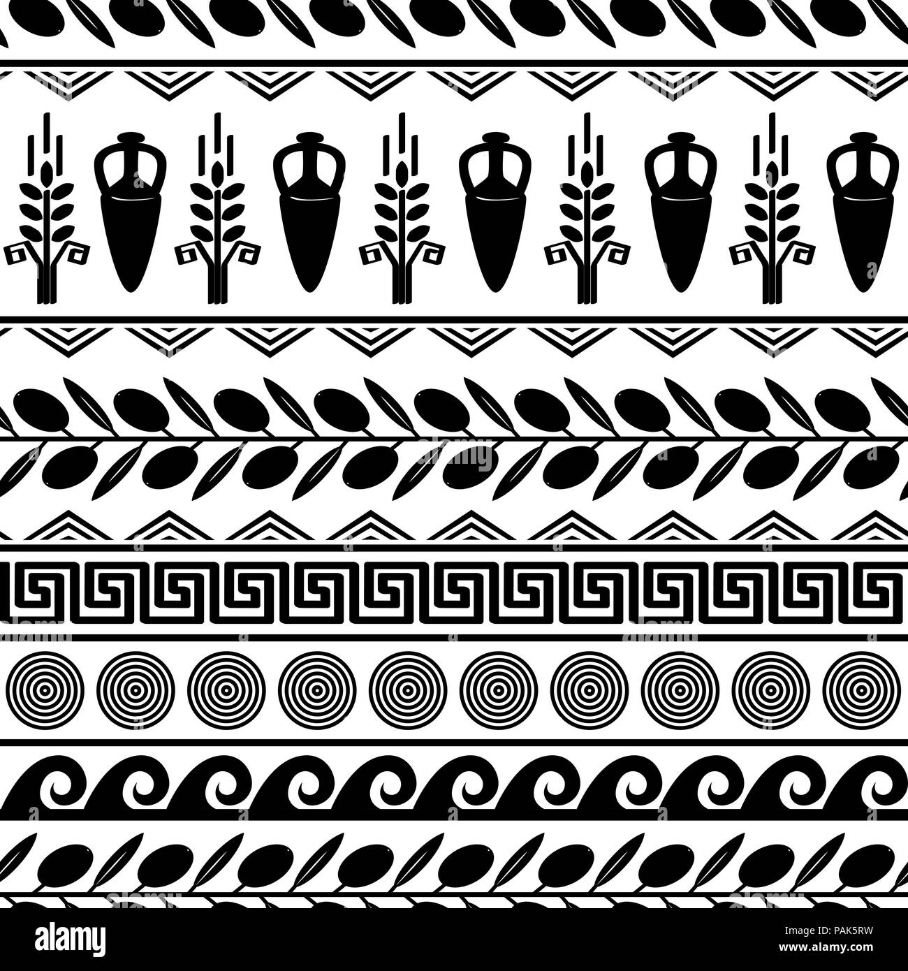 Seamless pattern with olives, wheat, amphora Stock Vector