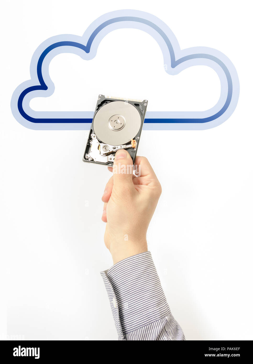 Cloud storage and computing suggested by a business man's hand holding