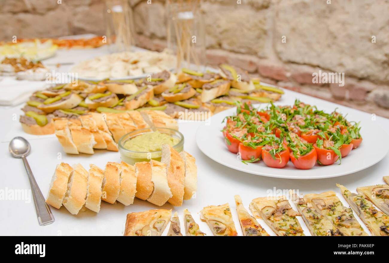 Food in small elegant bites served at a fancy old restaurant Stock ...