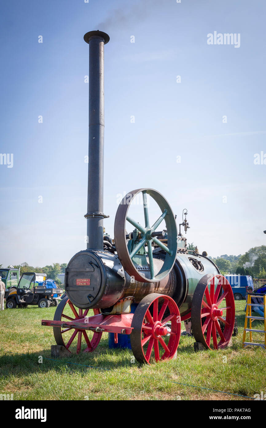 A stationary steam engine built by Marshall in 1897 on show at Heddington Wiltshire England UK Stock Photo