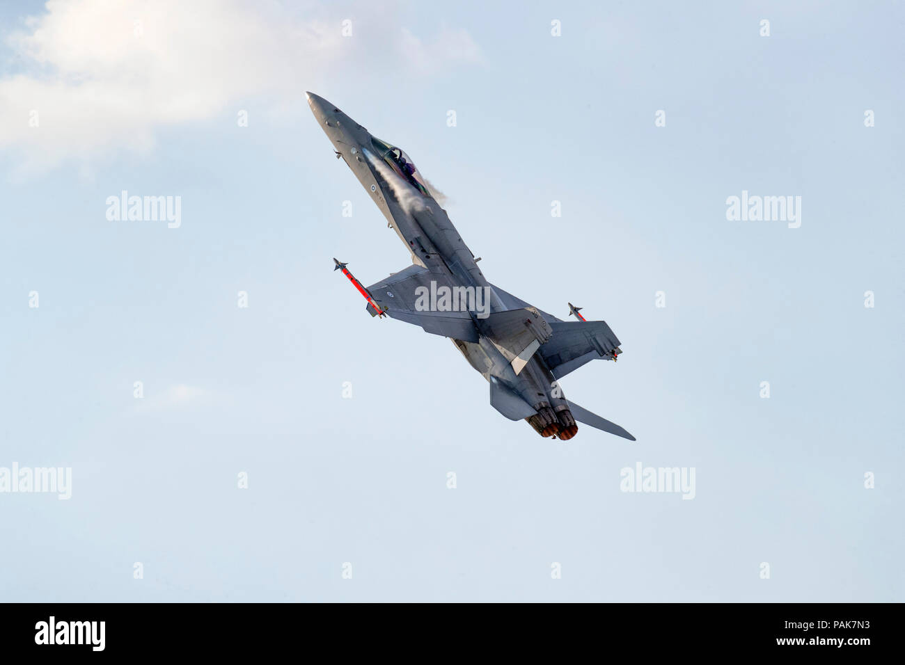 Finnish Airforce McDonnell-Douglas F-18 Hornet military jet aircraft flying at the 2018 Royal International Air Tattoo Stock Photo