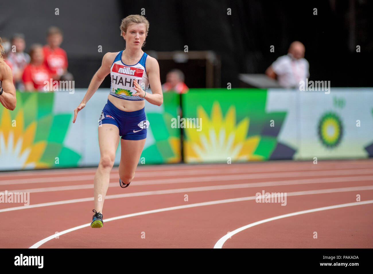 London, UK. 22nd July 2018. Sophie Hahn (GBR) set a new World Record (25.93 seconds) in the women's T37/38 200 metres at the Muller Anniversary Games at the London Stadium, London, Great Britiain, on 22 July 2018. Credit: Andrew Peat/Alamy Live News Stock Photo