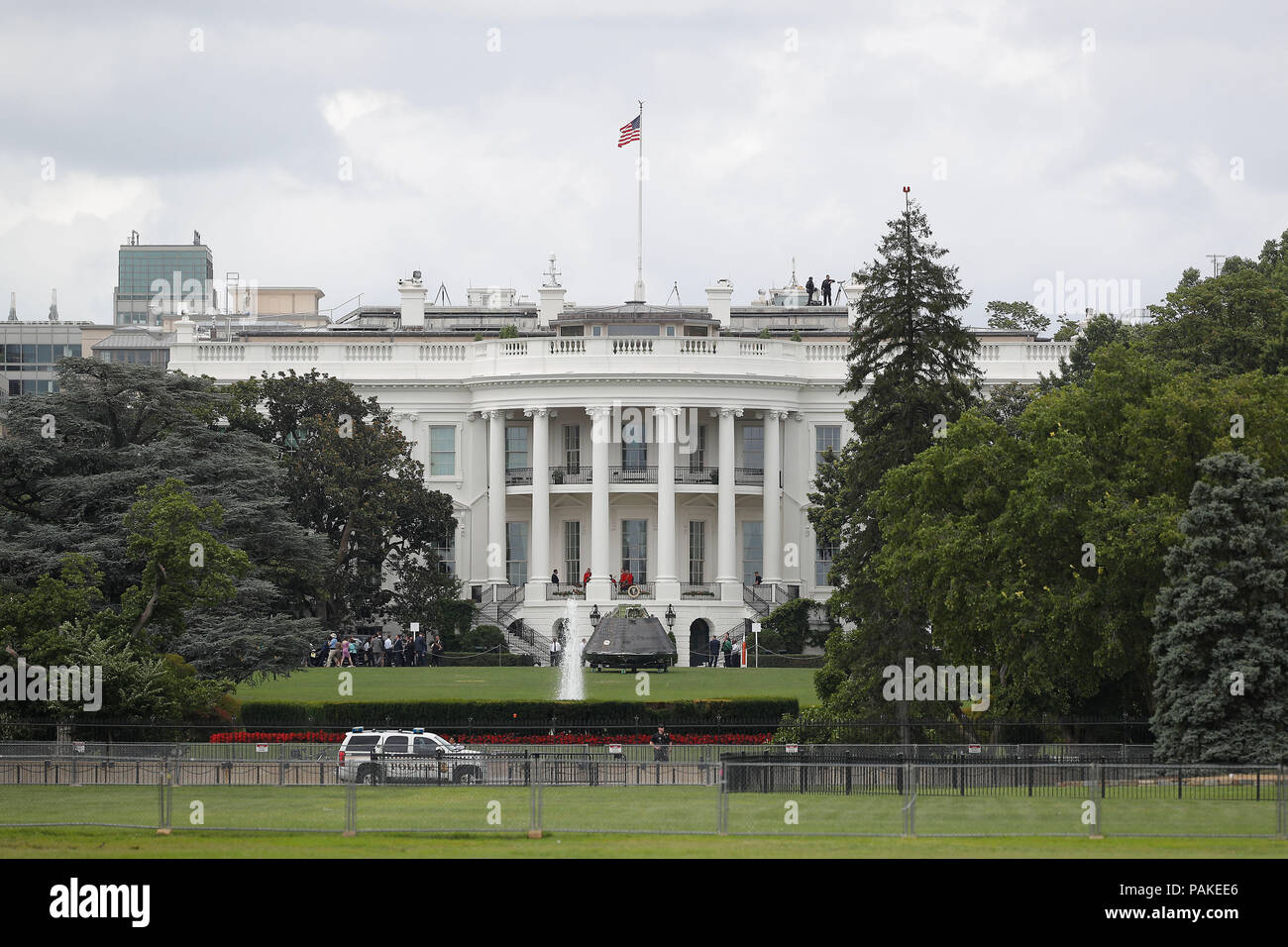 Washington, DC, USA. 23rd July, 2018. NASA's Orion spacecraft made by Lockheed Martin is seen on display on the South Lawn at the White House in Washington, DC, the United States, on July 23, 2018. Credit: Ting Shen/Xinhua/Alamy Live News Stock Photo