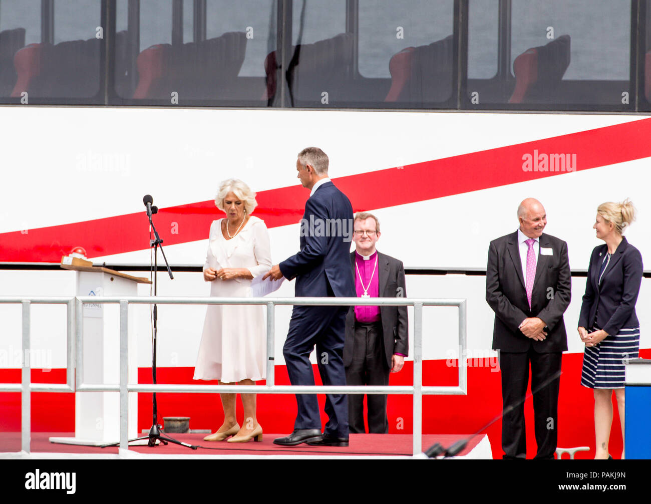 Camilla Duchess of Cornwall at the Red Jet 7 Naming Ceremony in Cowes, Isle of Wight Stock Photo