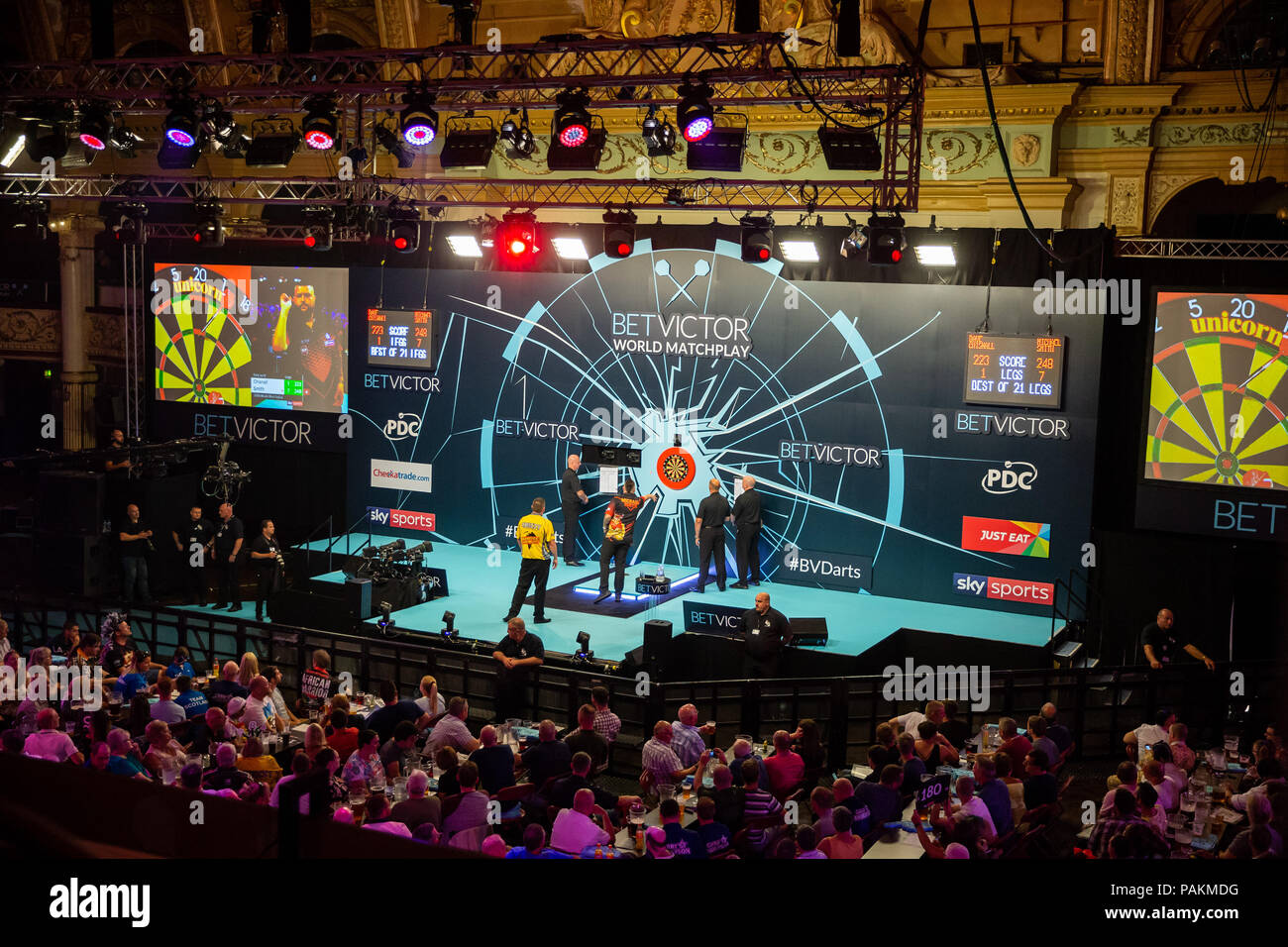 Winter Gardens, Blackpool, UK. 24th July, 2018. BetVictor World Matchplay Darts, second round; The view of stage from the of the Empress Ballroom Credit: Action Plus Sports Images/Alamy Live News