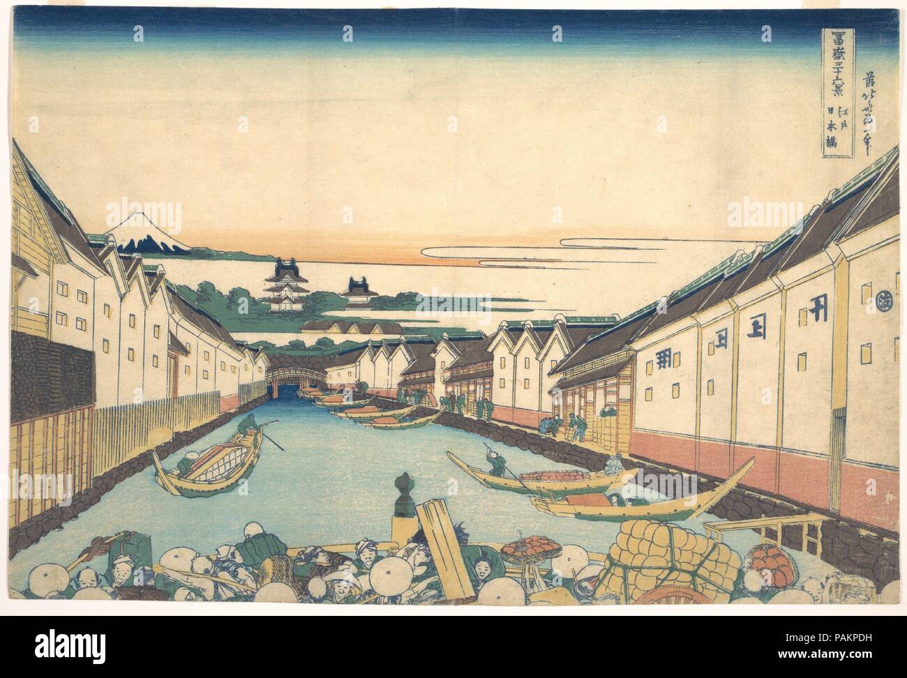 Nihonbashi in Edo (Edo Nihonbashi), from the series Thirty-six Views of Mount Fuji (Fugaku sanjurokkei). Artist: Katsushika Hokusai (Japanese, Tokyo (Edo) 1760-1849 Tokyo (Edo)). Culture: Japan. Dimensions: 9 7/8 x 14 3/4 in. (25.1 x 37.5 cm). Date: ca. 1830-32. Museum: Metropolitan Museum of Art, New York, USA. Stock Photo