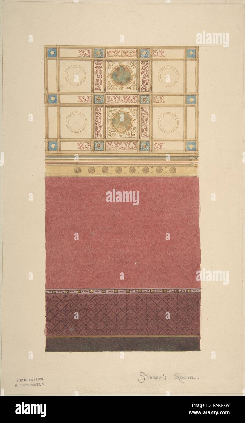 Design For Wall Elevation With Diapered Wainscoting And A Coffered