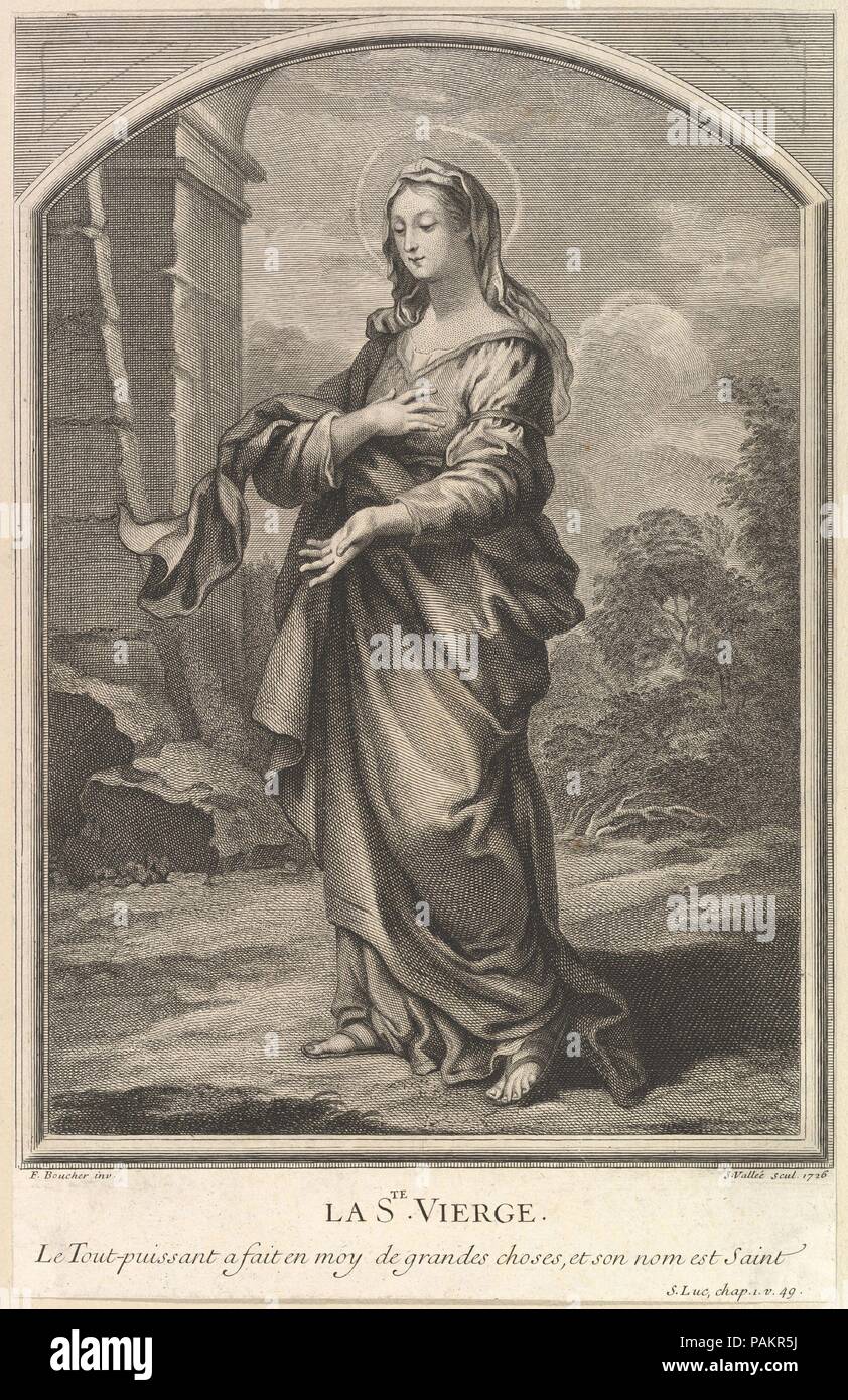 The Blessed Virgin. Artist: After François Boucher (French, Paris 1703-1770 Paris); Simon Vallée (French, born ca. 1700). Dimensions: Sheet (trimmed): 13 3/8 × 8 9/16 in. (34 × 21.8 cm). Date: 1726. Museum: Metropolitan Museum of Art, New York, USA. Stock Photo