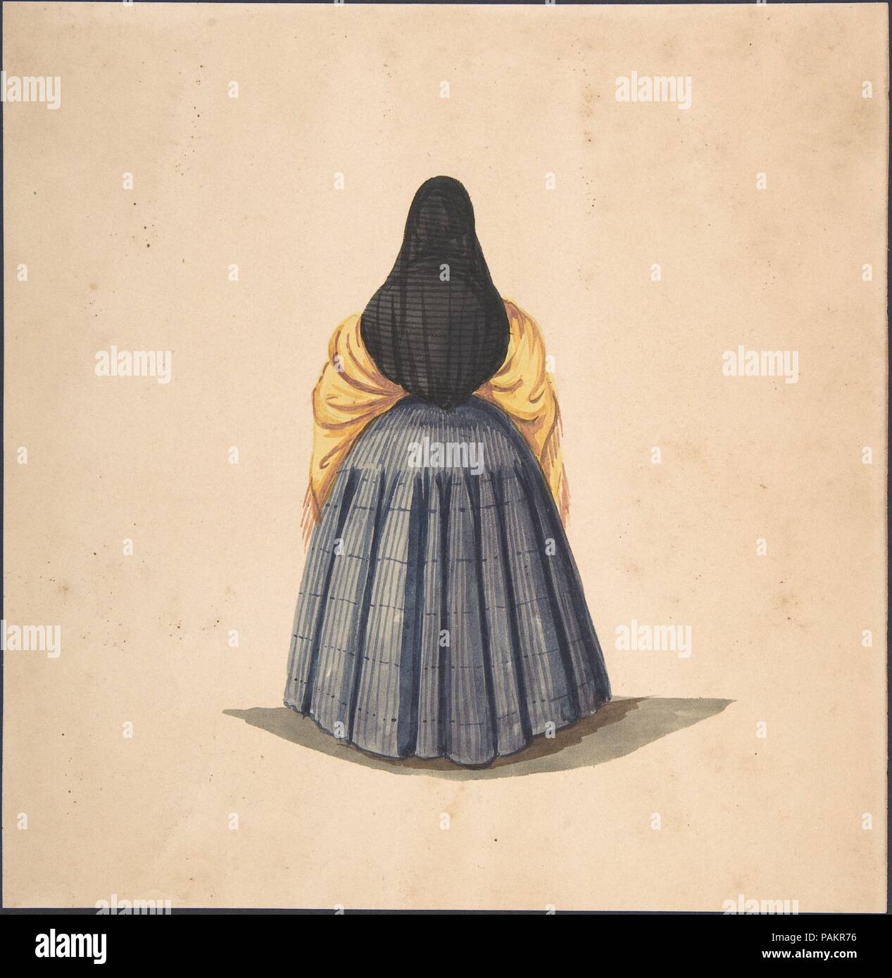 A Standing Woman, Seen from the Back. Artist: Anonymous, Peruvian, 19th century. Dimensions: sheet: 9 1/8 x 9 1/4 in. (23.2 x 23.5 cm). Date: 1840-50. Museum: Metropolitan Museum of Art, New York, USA. Stock Photo