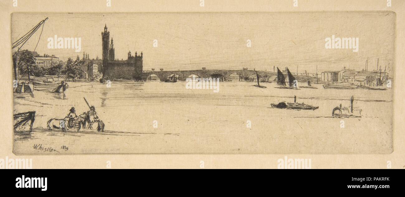 Old Westminster Bridge. Artist: James McNeill Whistler (American, Lowell, Massachusetts 1834-1903 London). Dimensions: plate: 3 x 7 7/8 in. (7.6 x 20 cm)  sheet: 4 7/8 x 10 in. (12.4 x 25.4 cm). Series/Portfolio: Thames Set ('A Series of Sixteen Etchings of Scenes on the Thames and Other Subjects' 1871). Date: 1859. Museum: Metropolitan Museum of Art, New York, USA. Stock Photo
