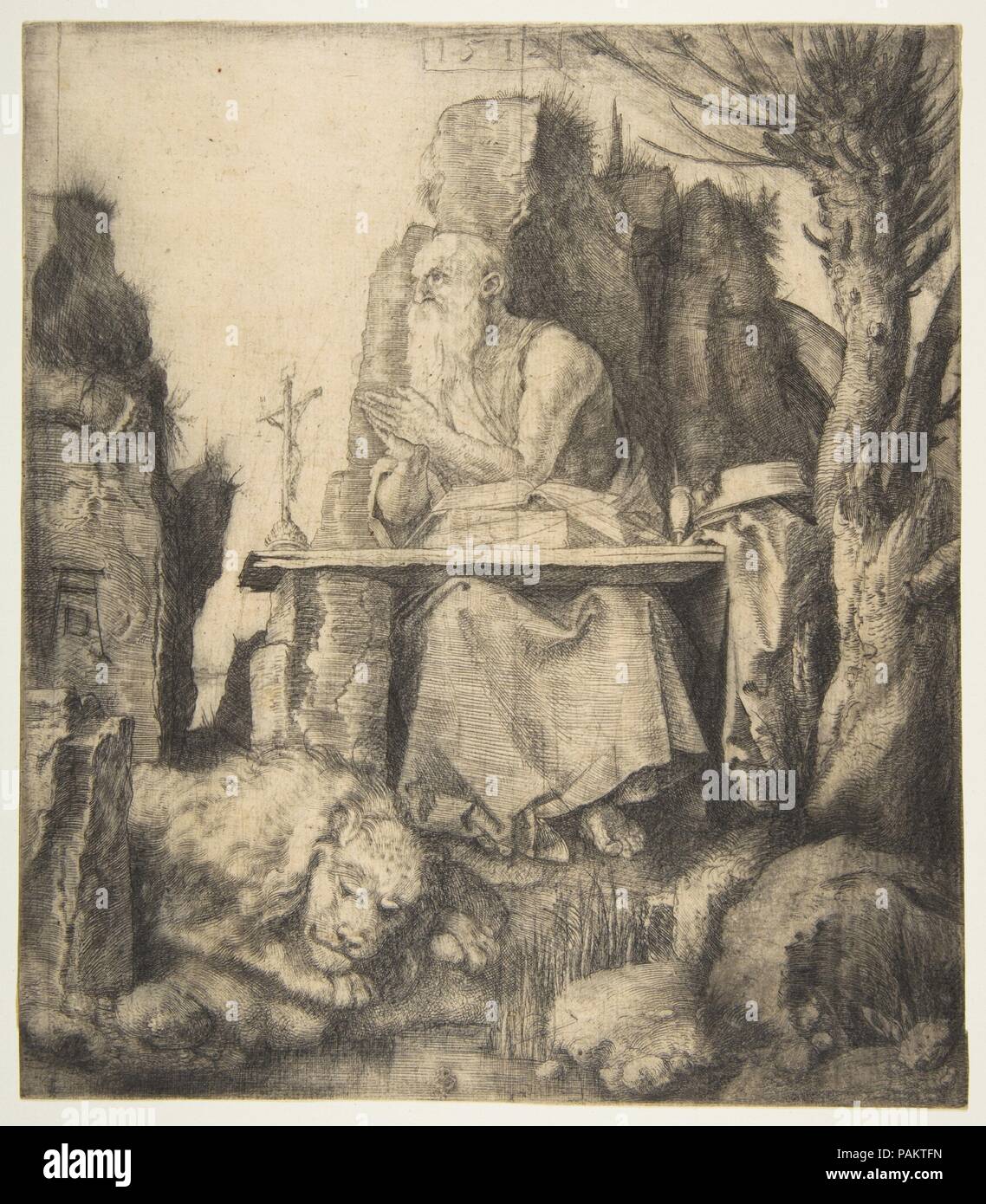 Saint Jerome by the Pollard Willow. Artist: Albrecht Dürer (German, Nuremberg 1471-1528 Nuremberg). Dimensions: sheet: 8 1/4 x 7 3/16 in. (21 x 18.3 cm). Date: 1512. Museum: Metropolitan Museum of Art, New York, USA. Stock Photo