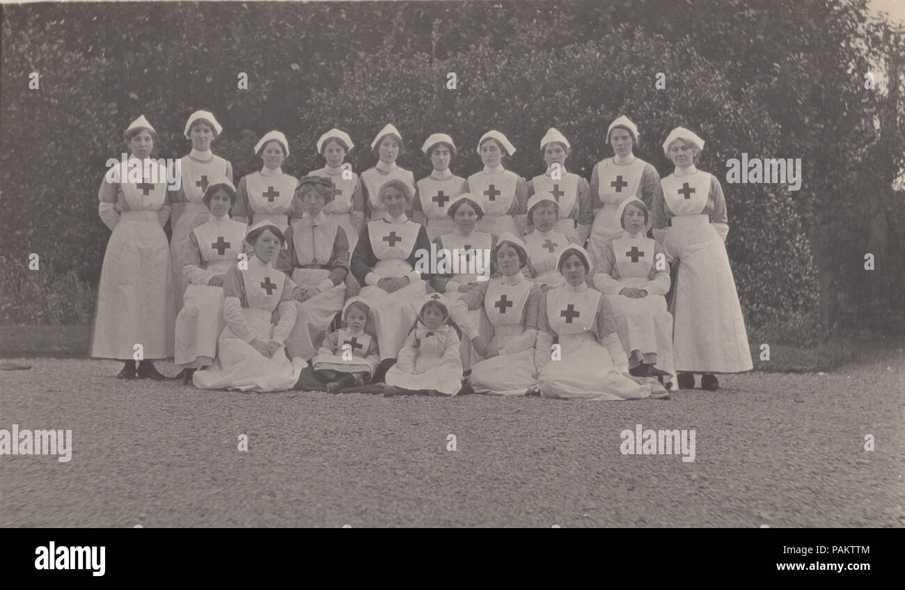 Vintage 1916 Photograph Showing a Group of Red Cross Nurses Stock Photo