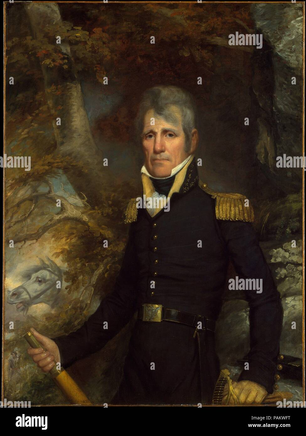 General Andrew Jackson. Artist: John Wesley Jarvis (American (born England), South Shield 1780-1840 New York). Dimensions: 48 1/2 x 36 in. (123.2 x 91.4 cm). Date: ca. 1819.  Before serving as seventh president of the United States (1829-37), Andrew Jackson (1767-1845) was a member of the House of Representatives, a  United States senator, a major general in the army, and the first  governor of Florida. The occasion for this formal, military portrait was his triumphal visit to New York in 1819, during which he was celebrated as the hero of the War of 1812 for his decisive victory over the Brit Stock Photo