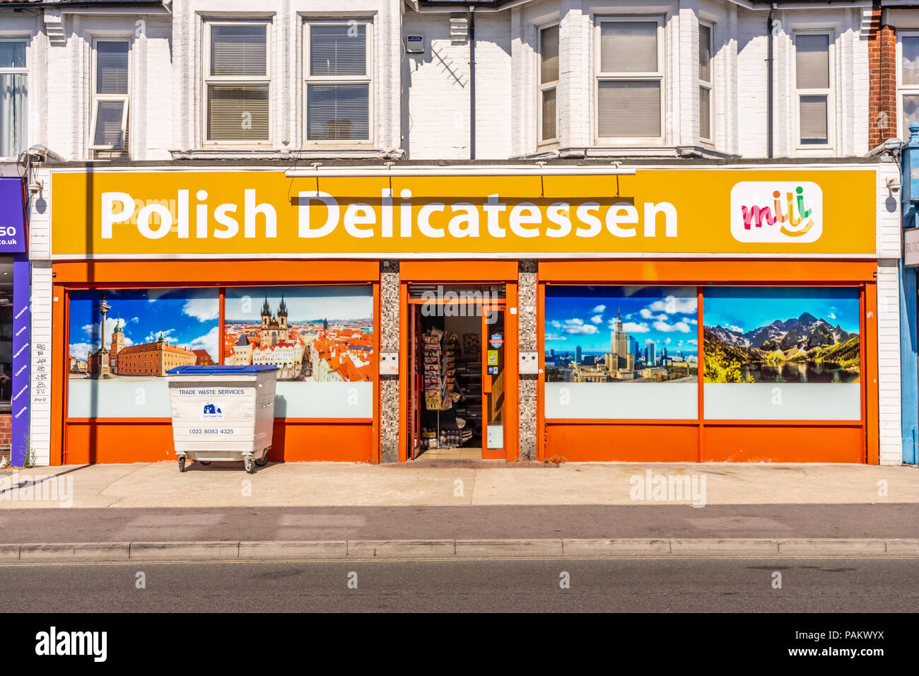 Shop front facade of a Polish Delicatessen Shop in the Shirley area of Southampton, England, UK Stock Photo
