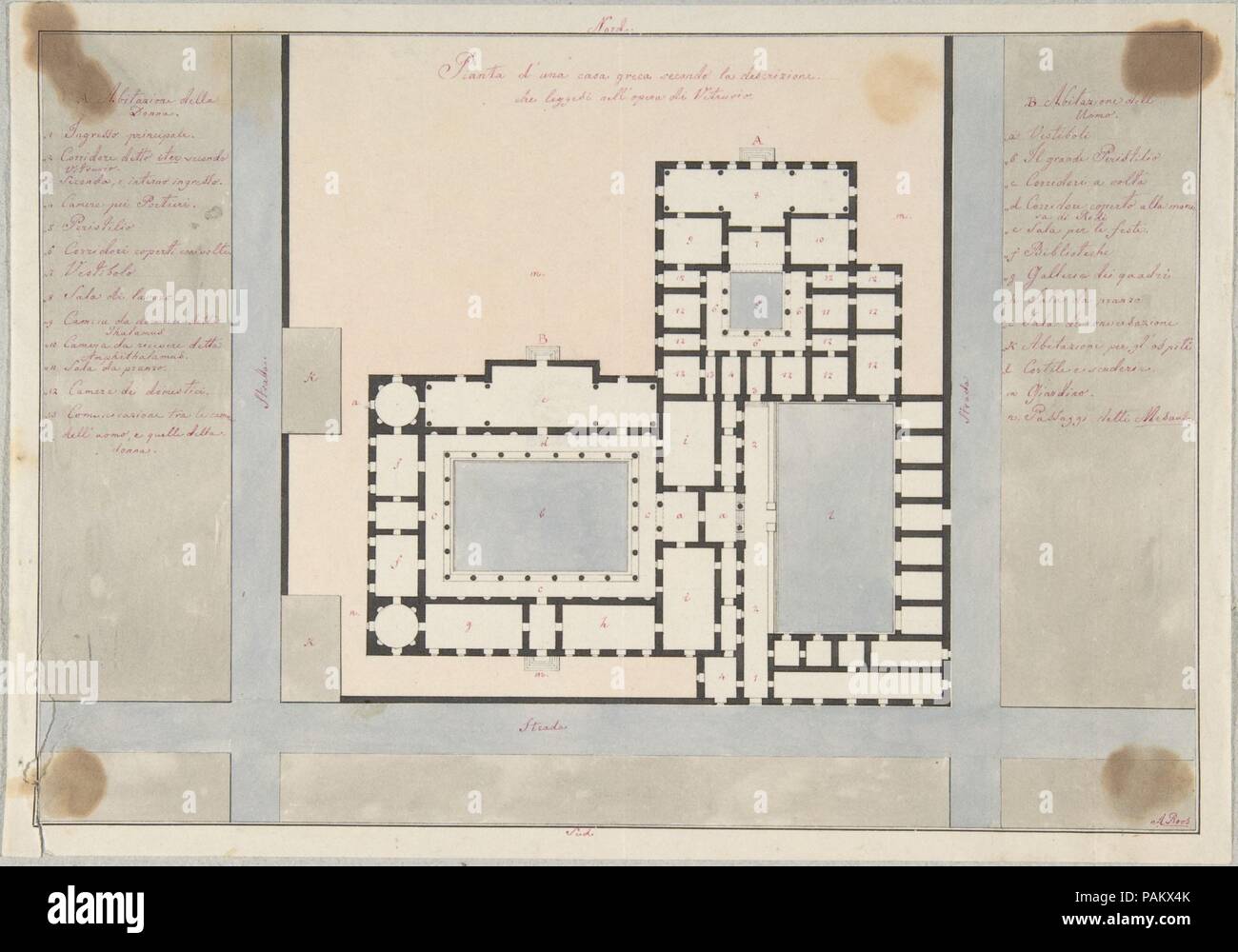 Plan of a Greek House. Artist: Anonymous, Italian, 19th century. Dimensions: 6-3/8 x 9-1/4 in. Date: 1800-1900. Museum: Metropolitan Museum of Art, New York, USA. Stock Photo
