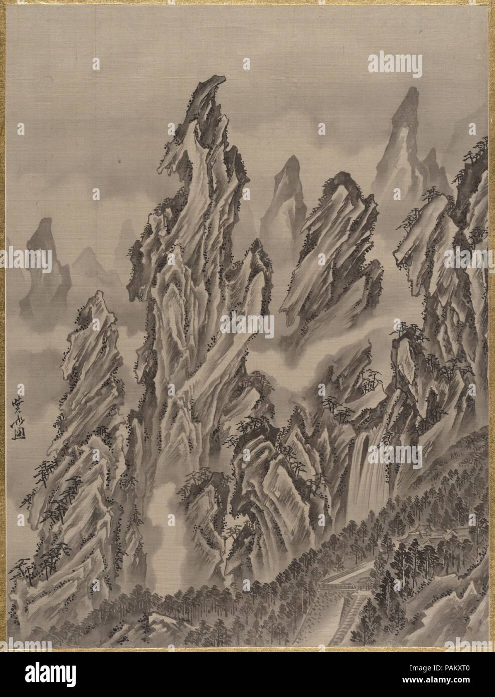Rocky Landscape. Artist: Kawanabe Kyosai (Japanese, 1831-1889). Culture: Japan. Dimensions: 14 1/4 x 10 3/4 in. (36.2 x 27.3 cm). Date: ca. 1887. Museum: Metropolitan Museum of Art, New York, USA. Stock Photo