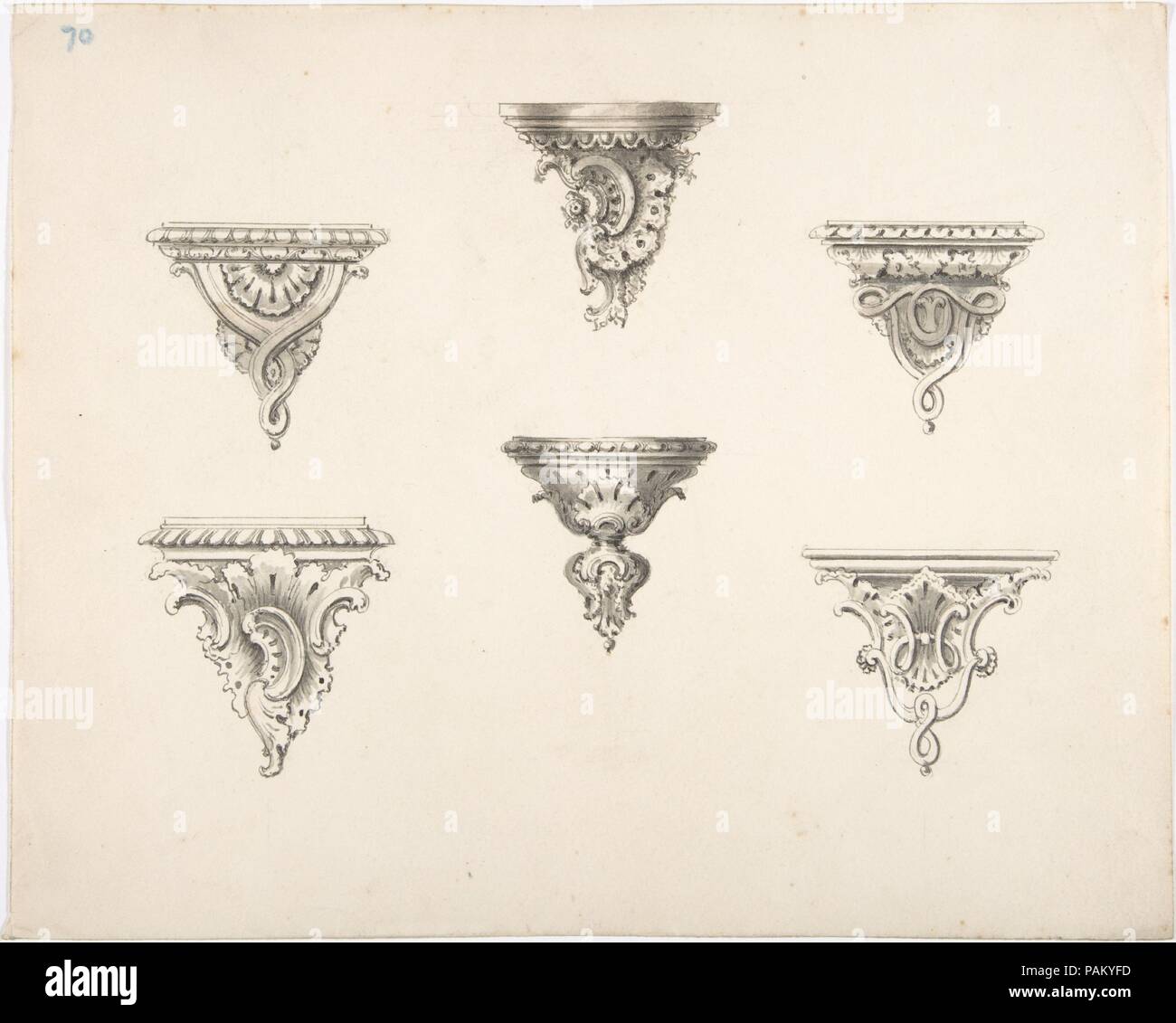 Design for Six Brackets with Rocaille Ornament and Strapwork. Artist ...