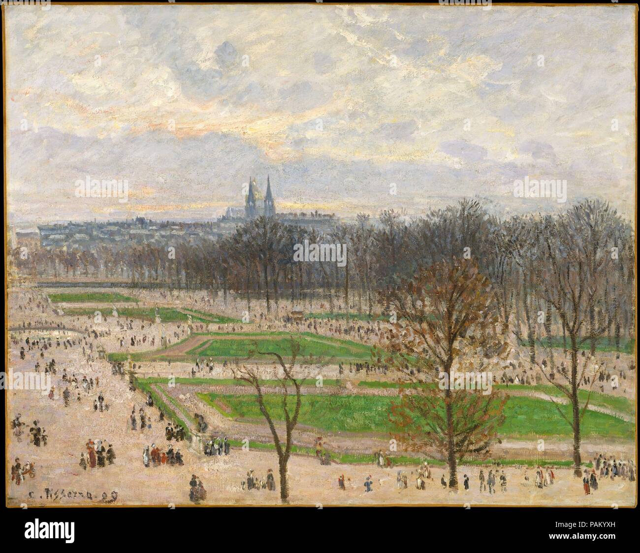 The Garden of the Tuileries on a Winter Afternoon. Artist: Camille Pissarro (French, Charlotte Amalie, Saint Thomas 1830-1903 Paris). Dimensions: 29 x 36 1/4 in. (73.7 x 92.1 cm). Date: 1899.  In December 1898 Pissarro wrote from Paris that he had 'engaged an apartment at 204 rue de Rivoli, opposite the Tuileries, with a superb view of the garden, the Louvre to the left, in the background the houses on the quays behind the trees, to the right the Dôme des Invalides, and the steeples of Sainte-Clotilde behind clumps of chestnut trees. It's very beautiful. I shall have a fine series to paint.' D Stock Photo