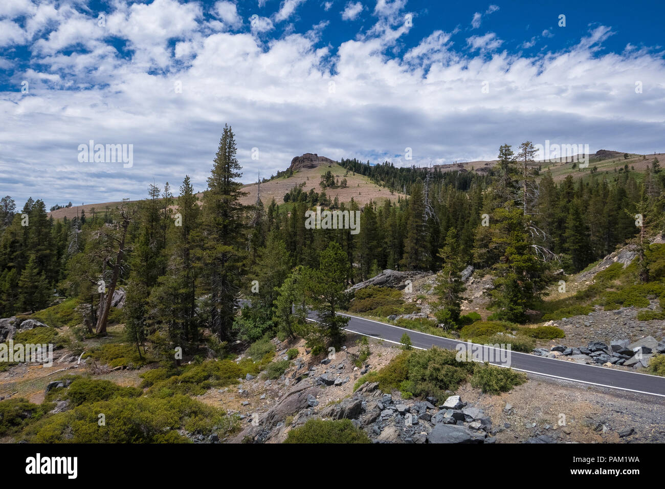 View of Mountain butte above Lake Alpine, taken from Cape horn - Highway 4, California Stock Photo