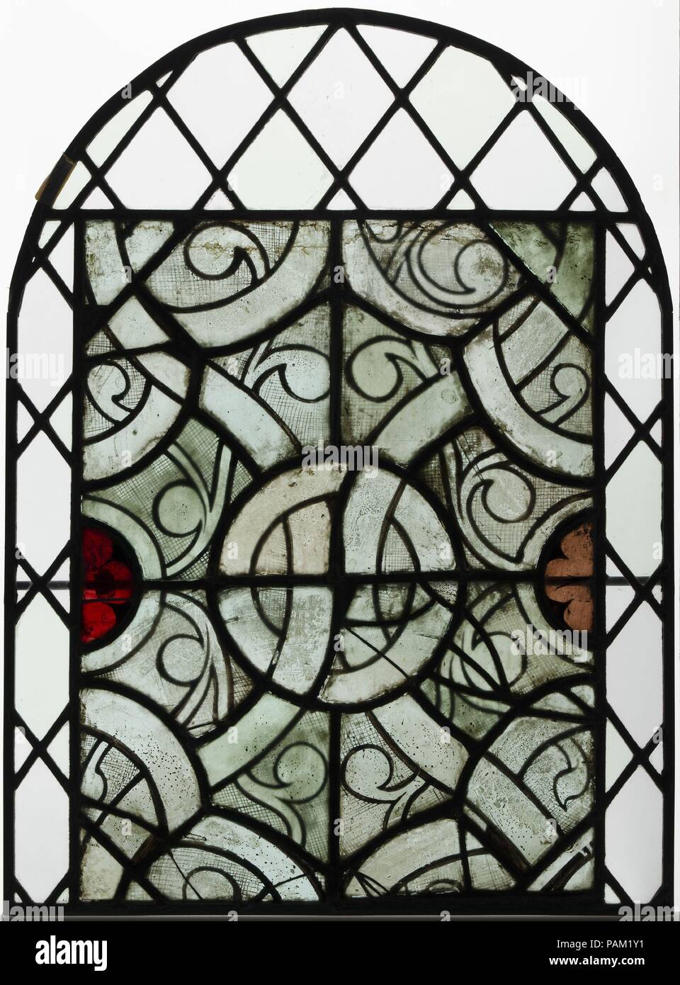 Glass panel. Culture: French. Dimensions: Overall: 22 7/8 x 17 3/8in. (58.1 x 44.1cm). Date: 1250-70. Museum: Metropolitan Museum of Art, New York, USA. Stock Photo