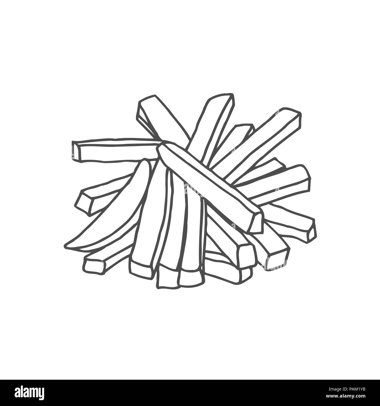French fries in continuous line art drawing style. Fried potato sticks  minimalist black linear sketch isolated on white background. Vector  illustration Stock Vector | Adobe Stock