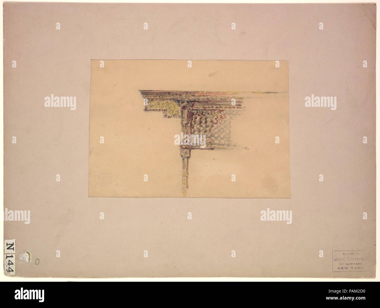 Design for architectural detail. Artist: Louis Comfort Tiffany (American, New York 1848-1933 New York). Culture: American. Dimensions: Overall: 10 7/16 x 14 1/4 in. (26.5 x 36.2 cm). Maker: Louis C. Tiffany & Co. (1883-1885). Date: ca. 1883-85. Museum: Metropolitan Museum of Art, New York, USA. Stock Photo