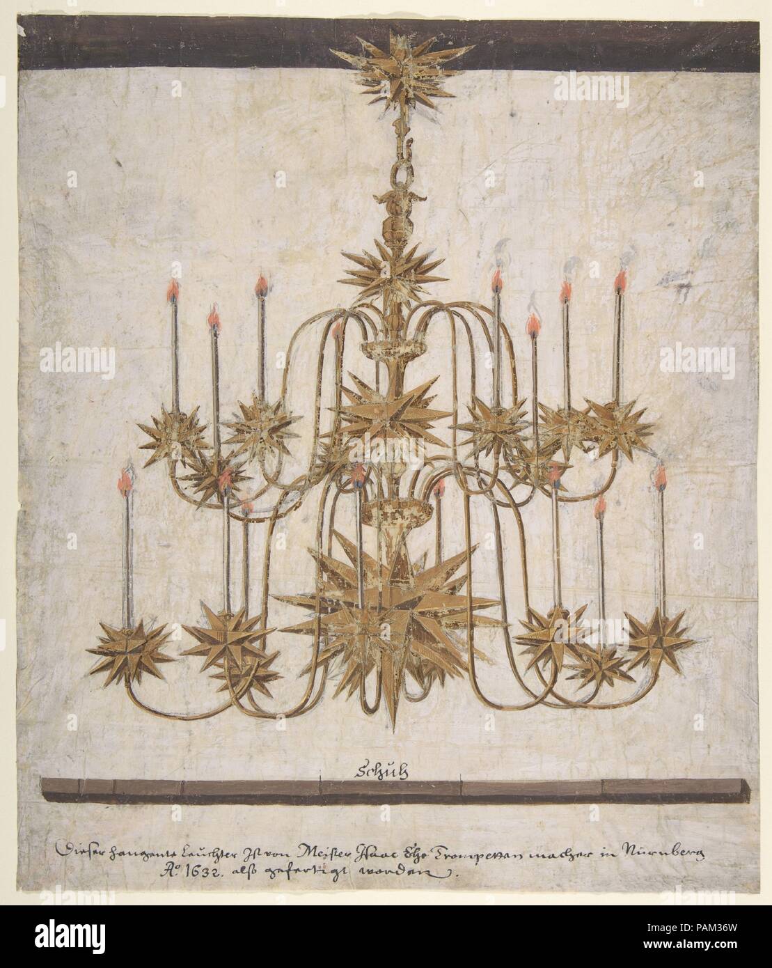Design for a Chandelier with Sixteen Candles. Artist: Isaak Ehe (German, Nuremberg 1586-1632 Nuremberg). Dimensions: sheet: 11 7/8 x 10 1/16 in. (30.1 x 25.6 cm). Date: 1632. Museum: Metropolitan Museum of Art, New York, USA. Stock Photo