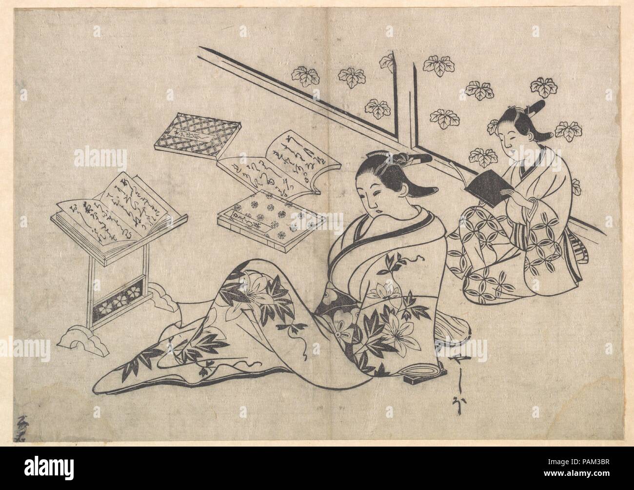 Print. Artist: Hishikawa Morofusa (Japanese, active ca. 1685-1715) (?). Culture: Japan. Dimensions: 9 1/2 x 13 3/4 in. (24.1 x 34.9 cm). Date: early 18th century. Museum: Metropolitan Museum of Art, New York, USA. Stock Photo