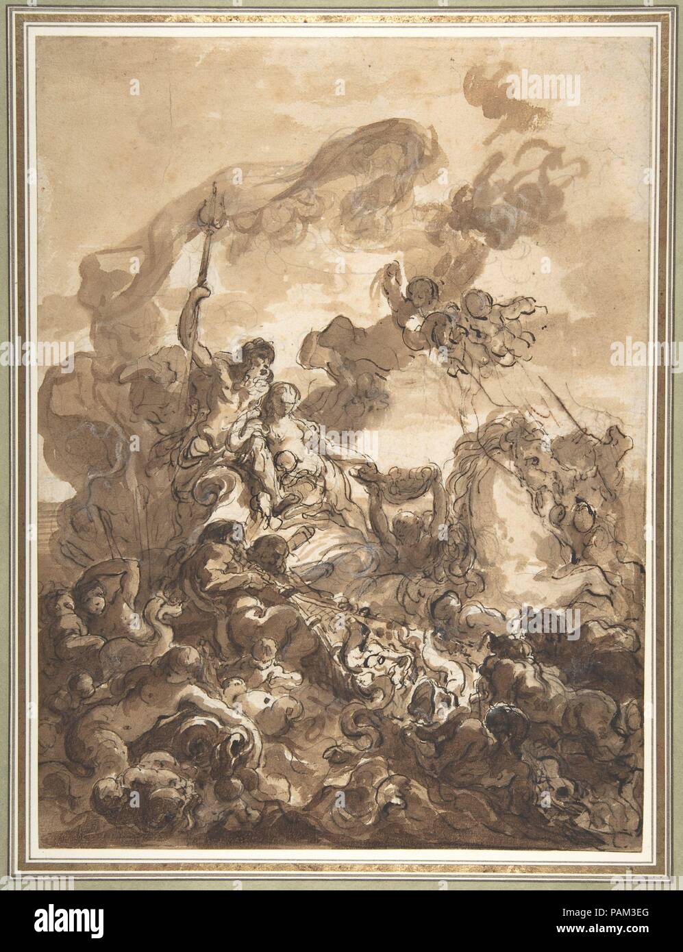 Allegory of Fishery:  Neptune and Amphitrite. Artist: Gabriel François Doyen (French, Paris 1726-1806 St. Petersburg). Dimensions: 11 5/16 x 8 9/16 in.  (28.8 x 21.7 cm). Date: 1768. Museum: Metropolitan Museum of Art, New York, USA. Stock Photo