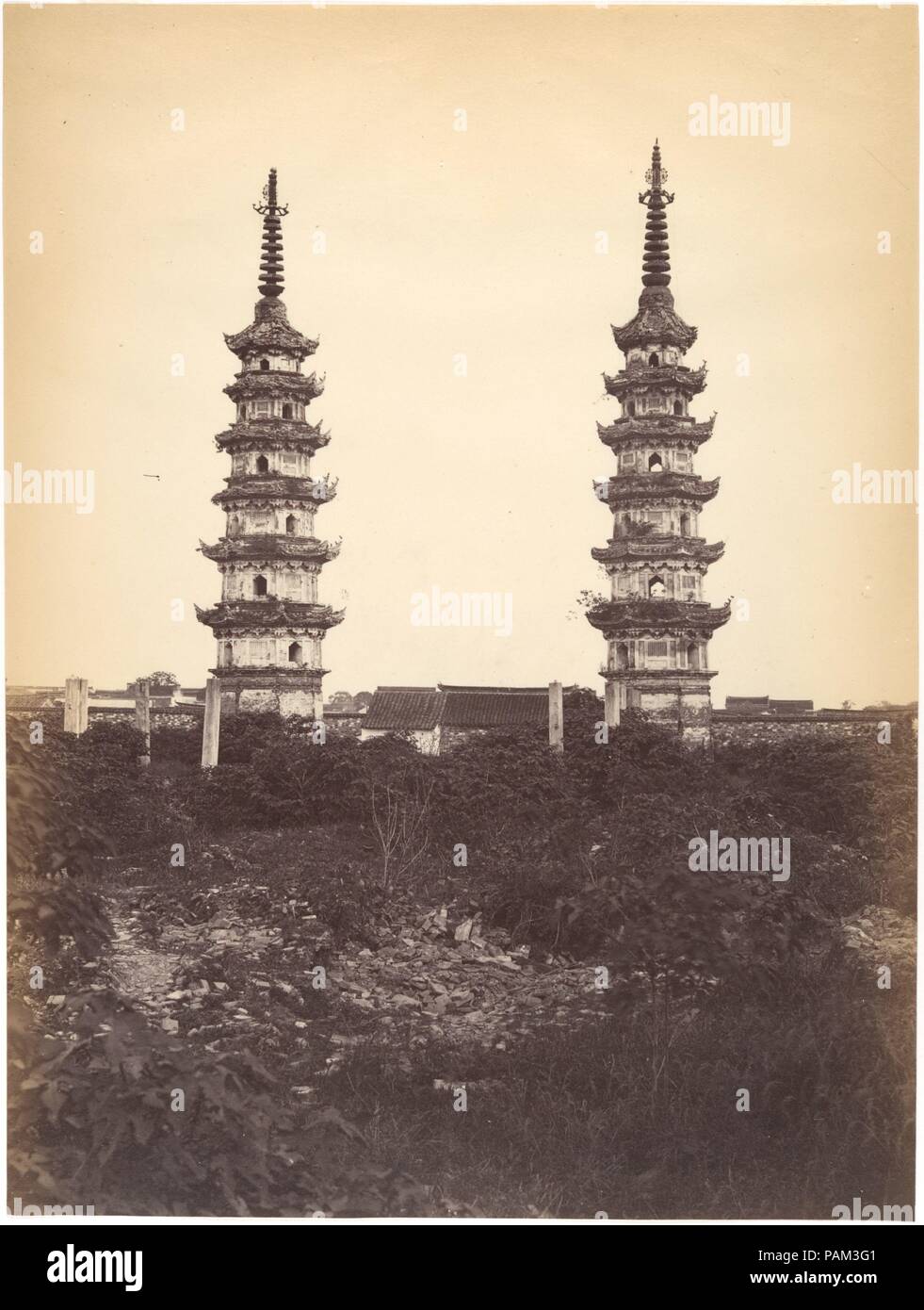 Twin Pagodas at Foochow. Artist: Attributed to John Thomson (British, Edinburgh, Scotland 1837-1921 London). Dimensions: Image: 13 1/16 × 9 3/4 in. (33.2 × 24.8 cm). Date: ca. 1869. Museum: Metropolitan Museum of Art, New York, USA. Stock Photo