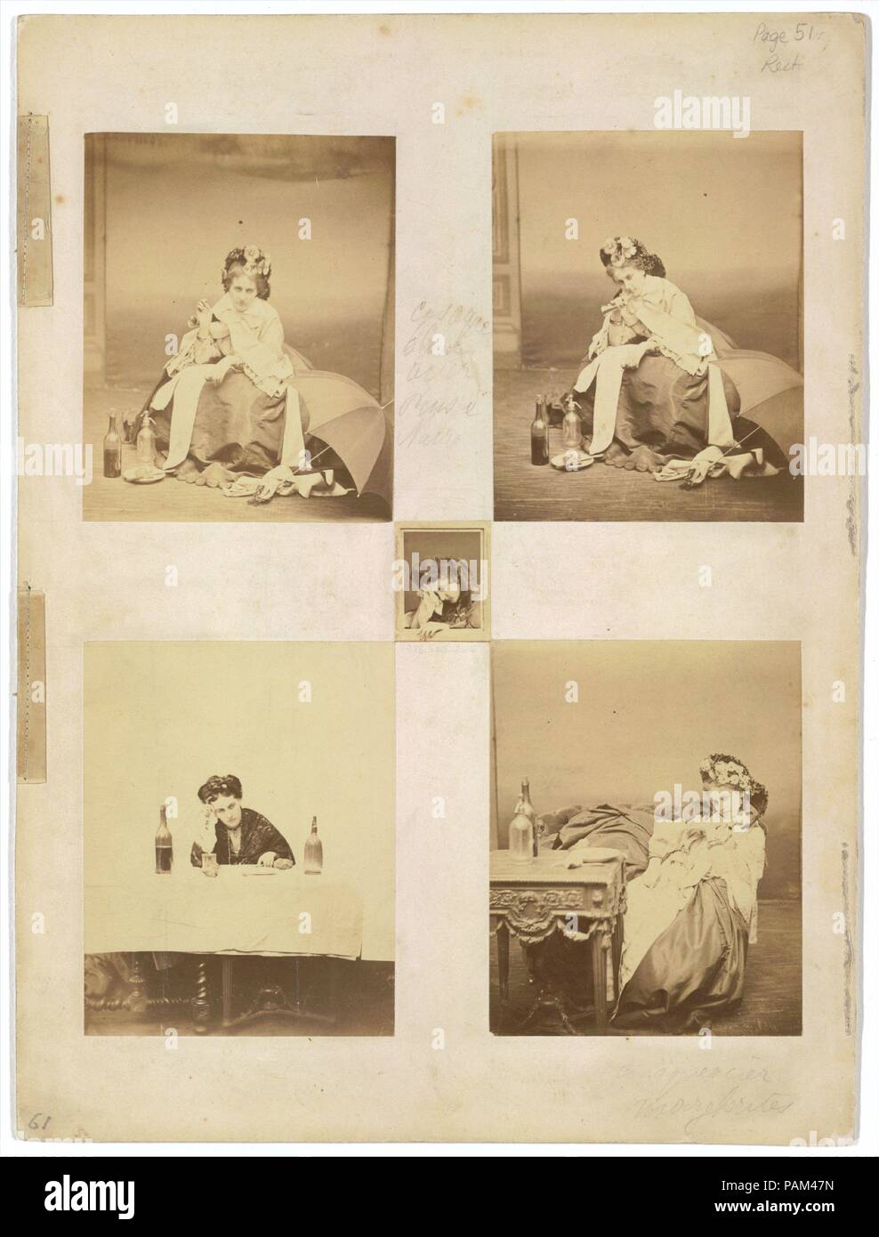 [Album page with ten photographs of La Comtesse mounted recto and verso]. Artist: Pierre-Louis Pierson (French, 1822-1913). Dimensions: 10.8 x 8.6 cm (4 1/4 x 3 3/8 in.) to 2.5 x 3.5 cm (1 x 1 3/8 in.). Person in Photograph: Countess Virginia Oldoini Verasis di Castiglione (1835-1899). Date: 1861-67. Museum: Metropolitan Museum of Art, New York, USA. Stock Photo
