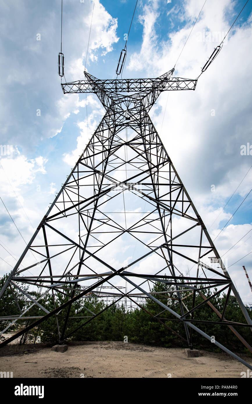 electric pylon on the cloudy sky background Stock Photo - Alamy