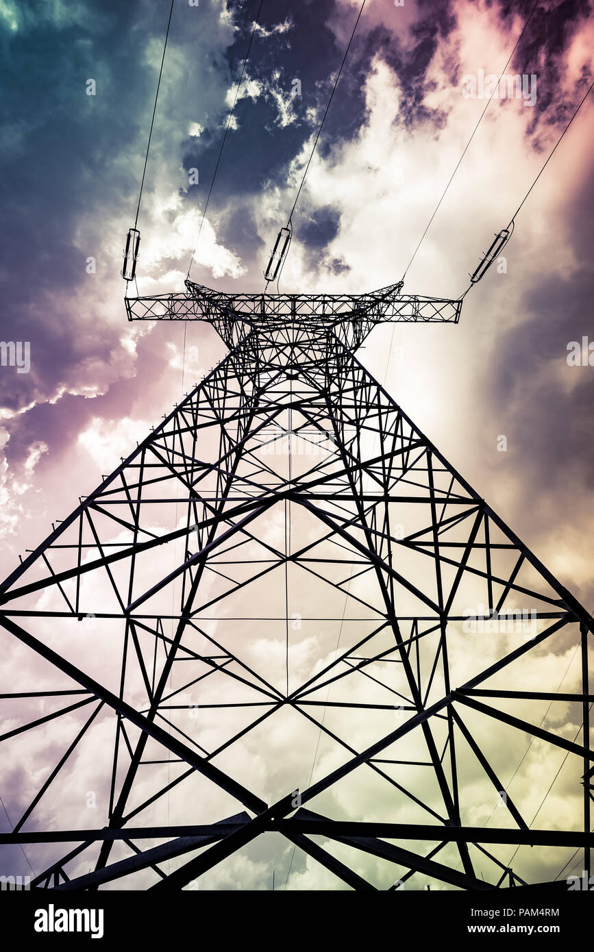 electric pylon on the cloudy sky background Stock Photo - Alamy
