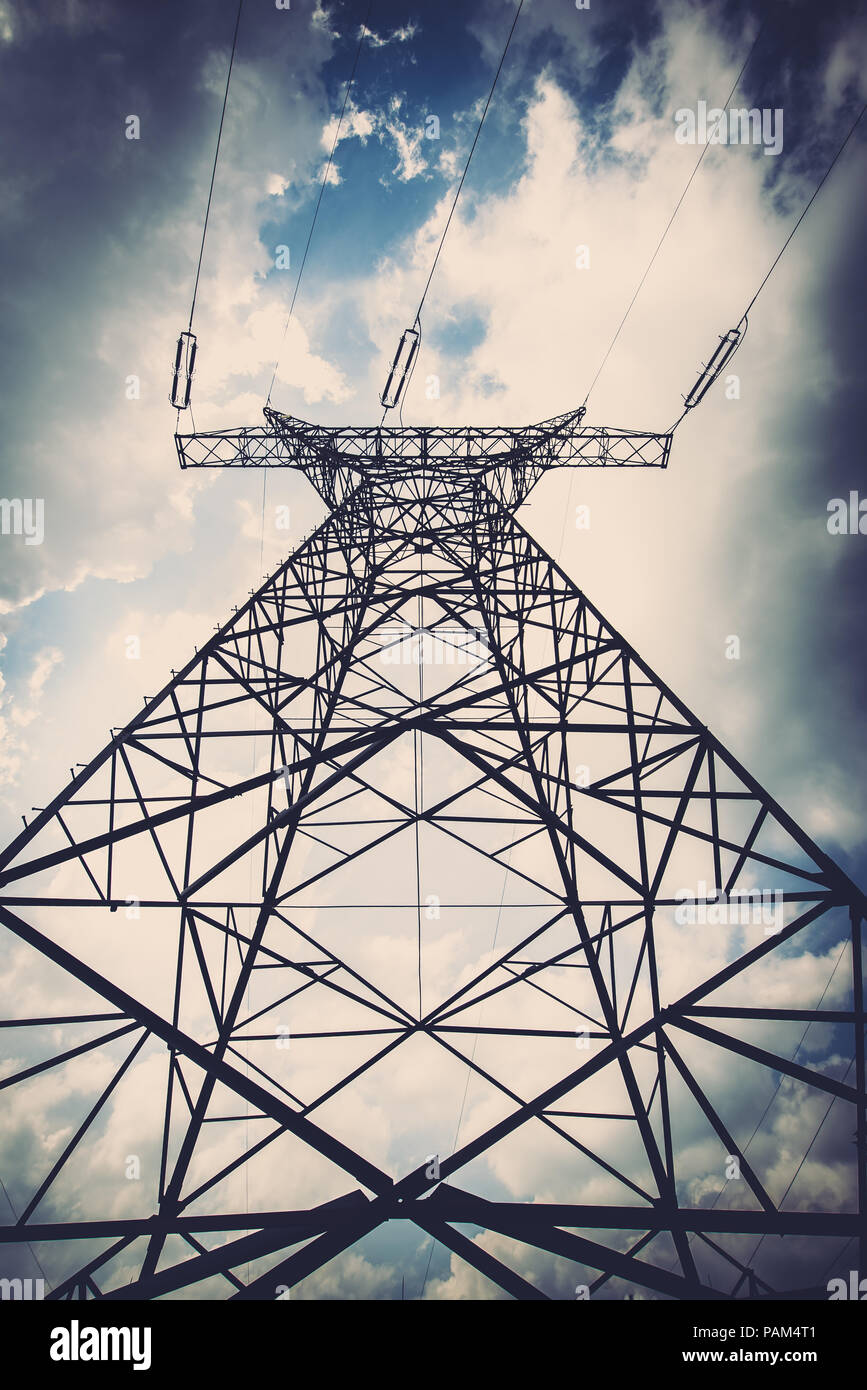 electric pylon on the cloudy sky background Stock Photo - Alamy
