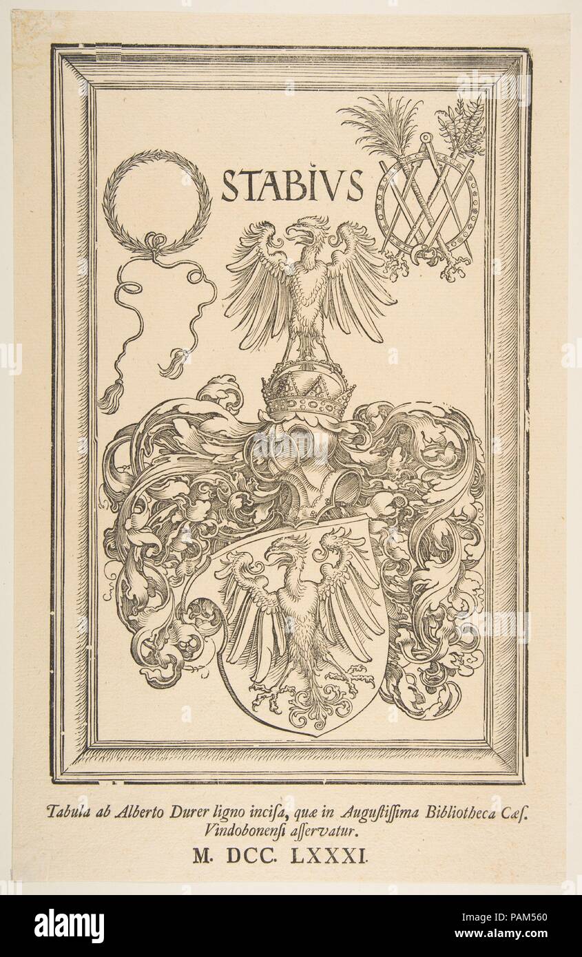 Coat -of-Arms of Johan Stabius, edition of 1781. Artist: Albrecht Dürer ( German, Nuremberg 1471-1528 Nuremberg). Dimensions: sheet: 13 11/16 x 8 3/4  in. (34.8 x 22.2 cm) plate: 11 5/8 x 7