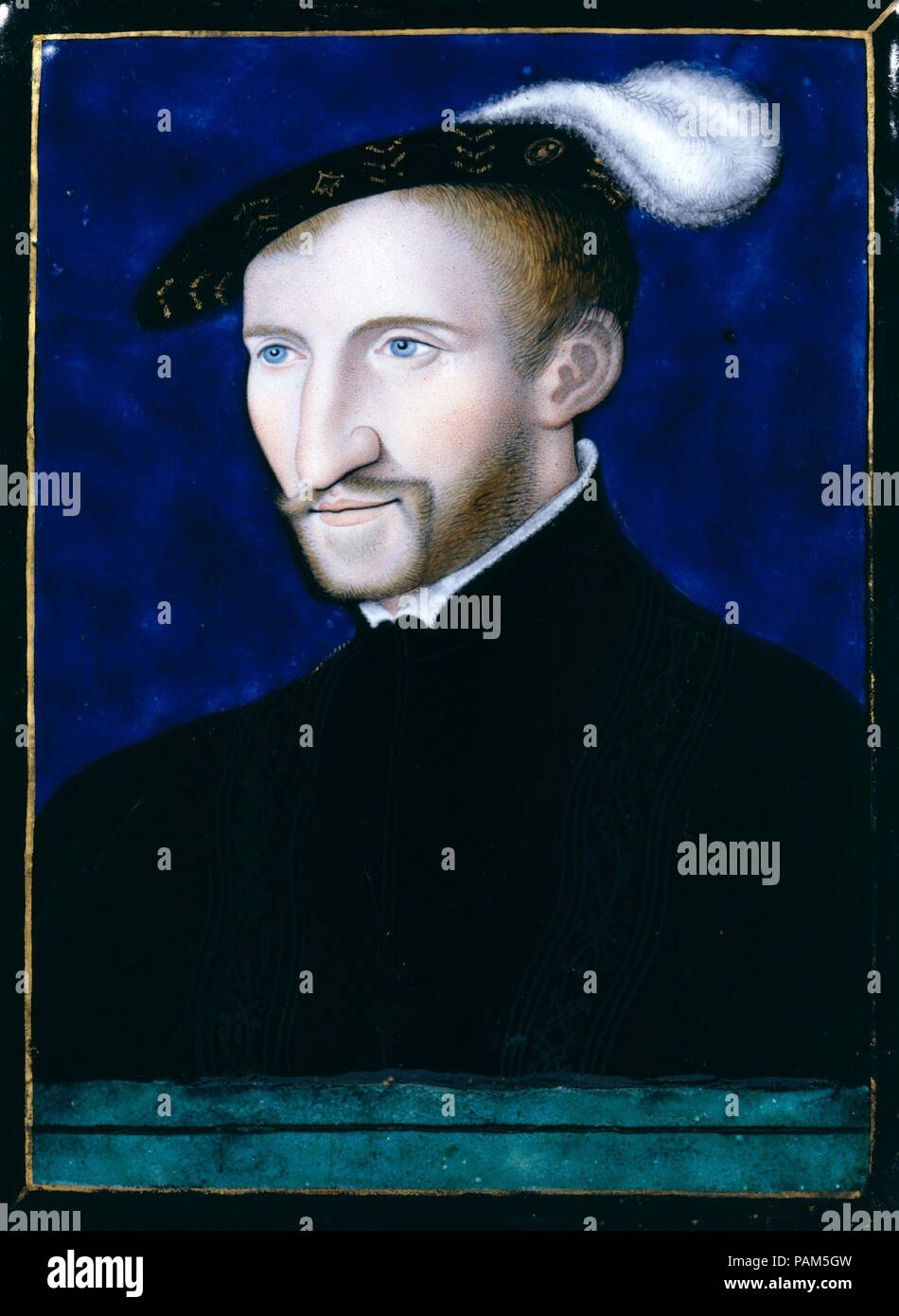 Henri d'Albret (1503-55), King of Navarre. Artist: Léonard Limosin (ca. 1505-1575/1577). Culture: French, Limoges. Dimensions: 7 1/2 x 5 5/8 in.  (19.1 x 14.3 cm). Date: 1556.  Léonard Limosin was the greatest enamel painter working in the style of the School of Fontainebleau, Italian Mannerists and French artists active at the French court from about 1530 to 1570.  Limosin's enameled portraits are numerous, and he has been ranked, along with Jean Clouet (1486-1540) and Corneille de Lyon (before 1500-1574), as the best portrait painter of Renaissance France.  This plaque, one of at least six b Stock Photo