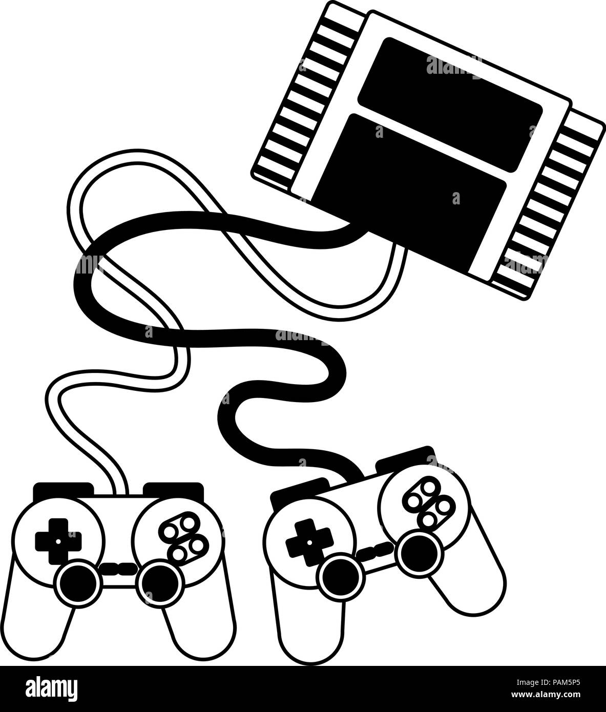 retro gamepads connected to cassette in black and white Stock Vector ...