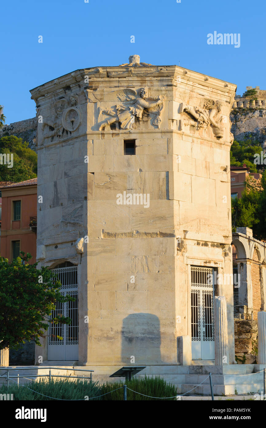 Bath house of the winds with Acropolis hill in the background, Athens ...