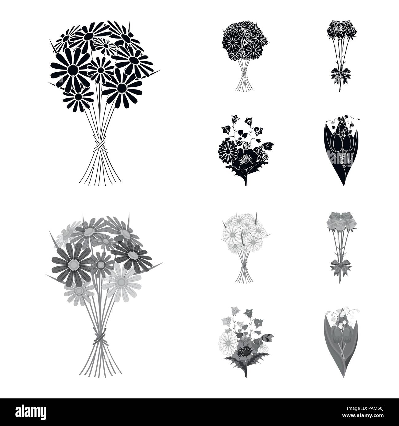 A bouquet of fresh flowers black,monochrom icons in set collection for ...