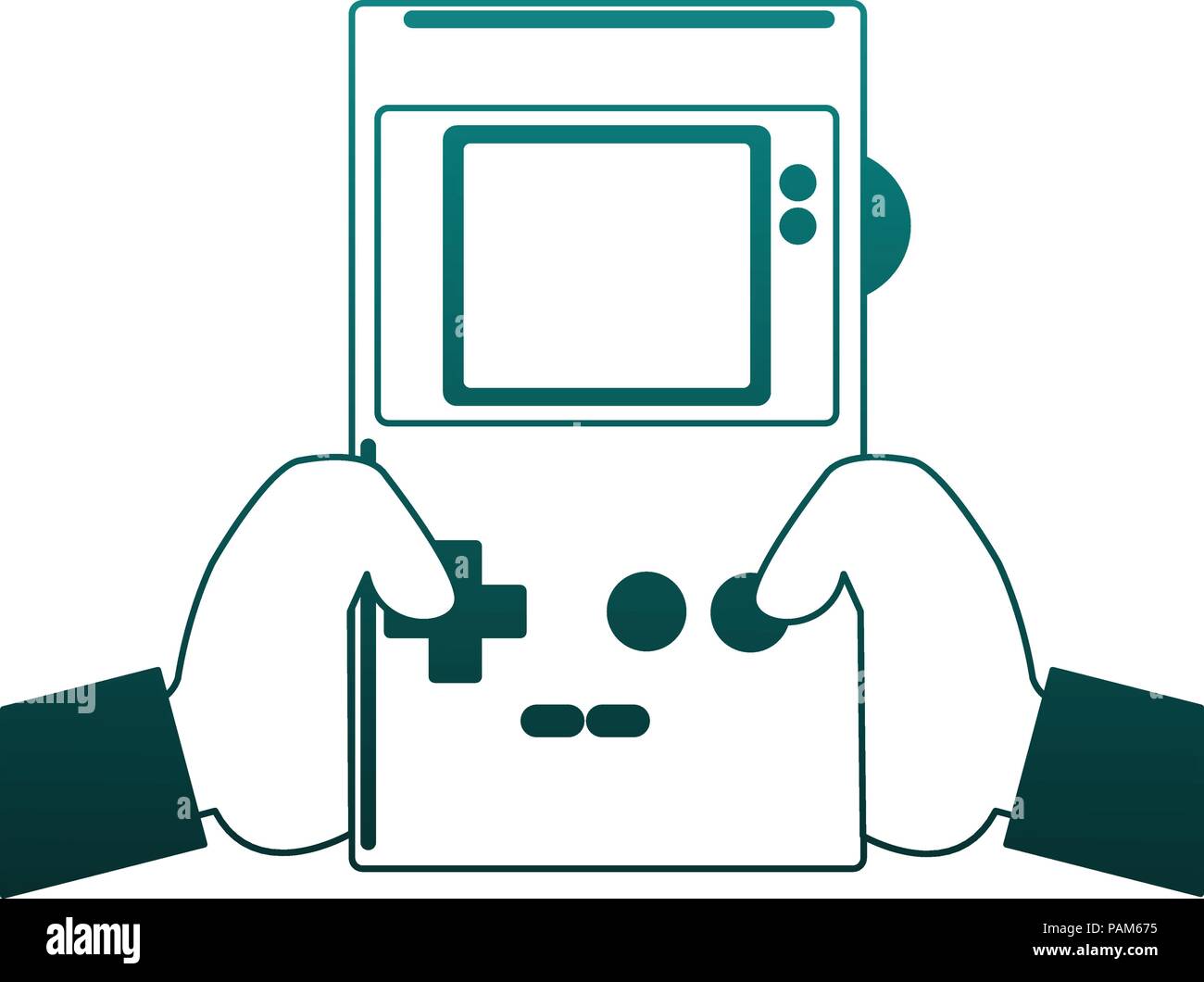 Retro videogame console portable blue lines Stock Vector