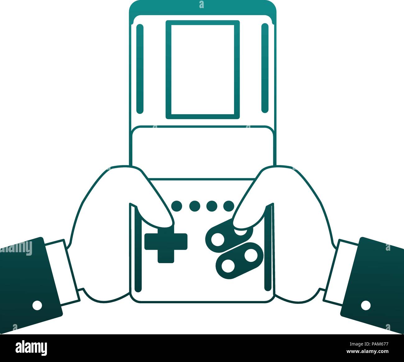 Retro videogame console portable blue lines Stock Vector