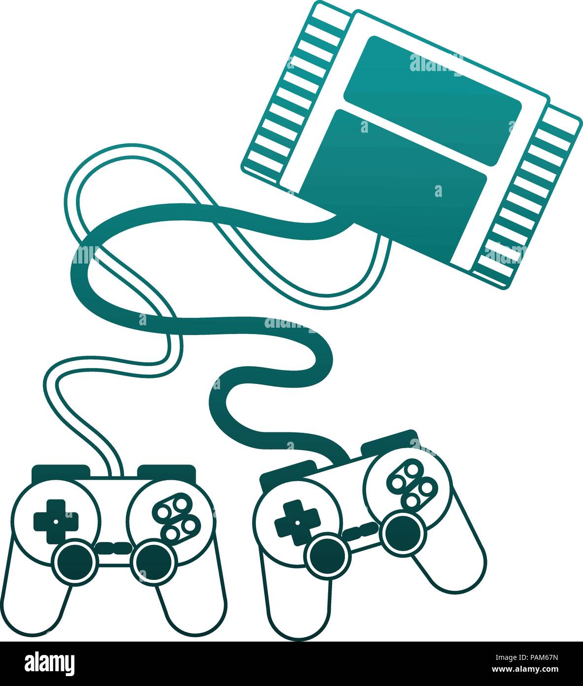 retro gamepads connected to cassette blue lines Stock Vector Image ...