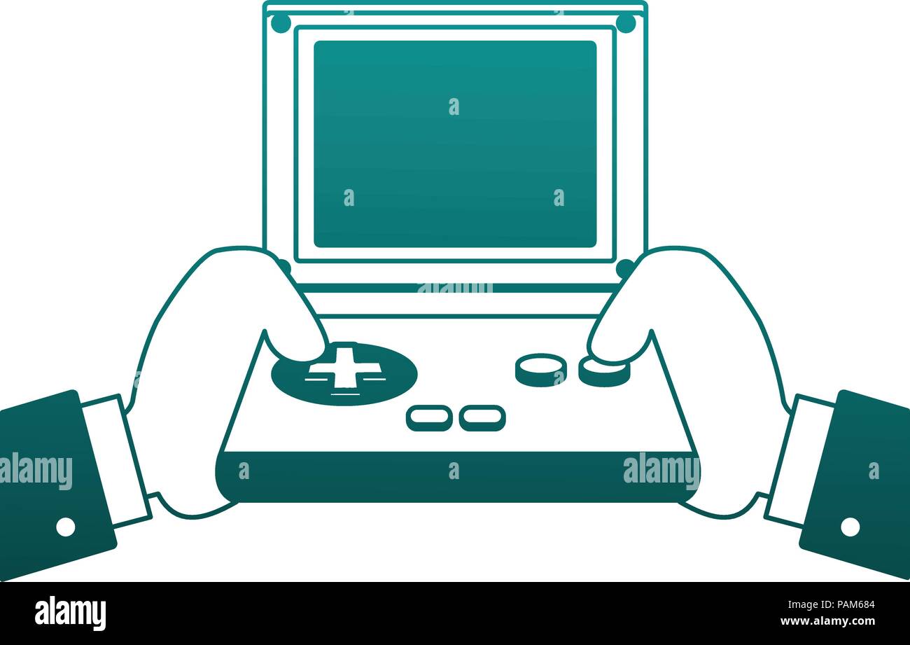 Retro videogame console portable blue lines Stock Vector