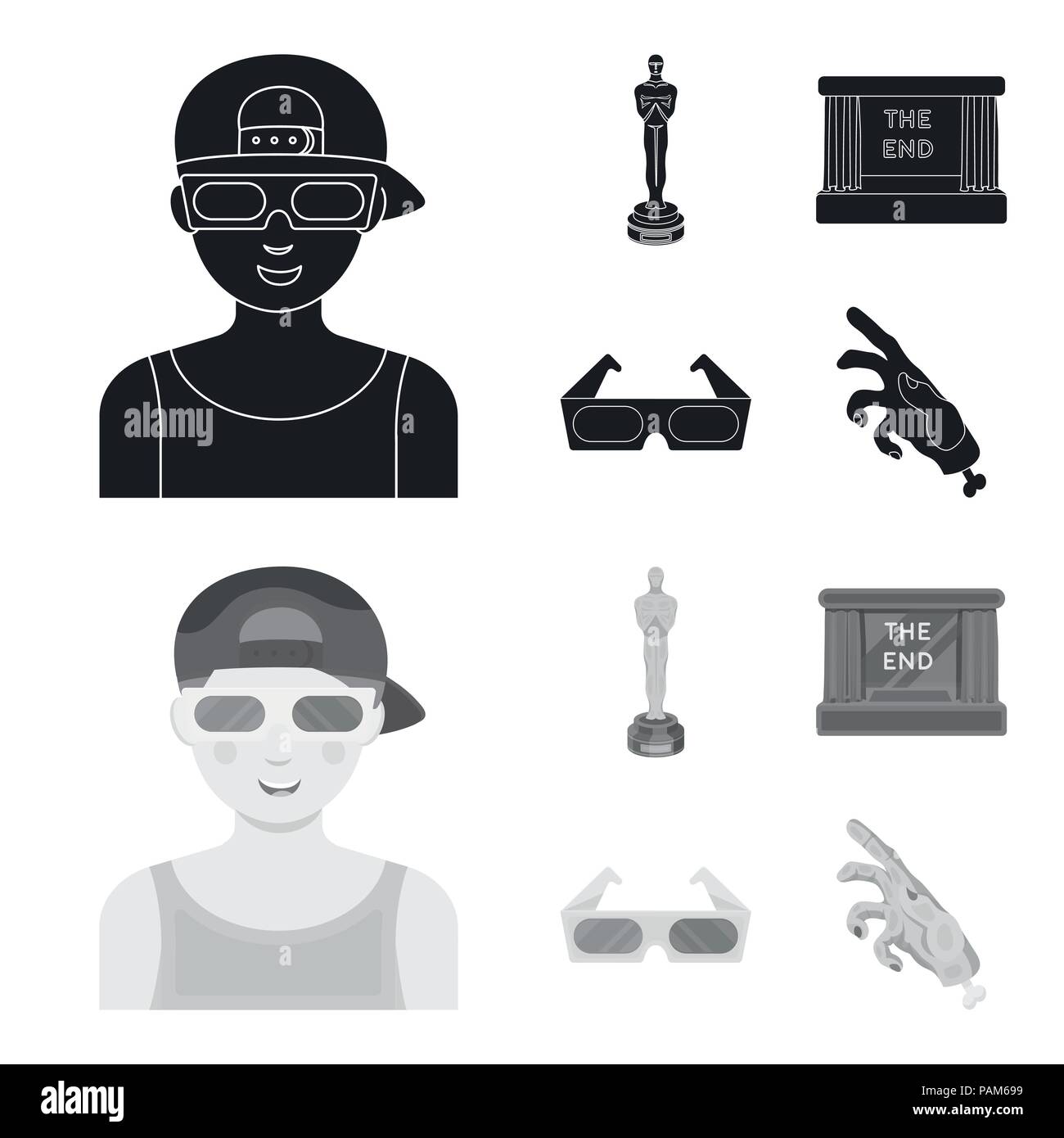 Award Oscar, movie screen, 3D glasses. Films and film set collection ...